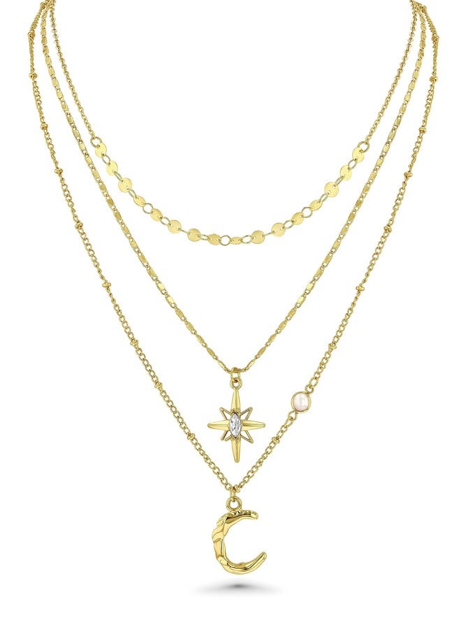 SNGIA Gold Dainty Layered Necklaces for Women by SNGIA, Womens Trendy Necklaces, Costume Jewelry for Women, Gold Accessories for Women, Long Pendant Necklaces Stack By SNGIA, Gold Plated Chain Chain Necklace for, Paperclip Moon Jewelry Set, Layering Star Necklace, Goddess Accessories. - Image 1